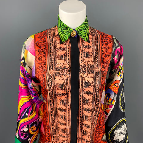 vintage GIANNI VERSACE Opera Balleto Teatro Cinema Taille S Multicolore Baroque Soie Or Blouse