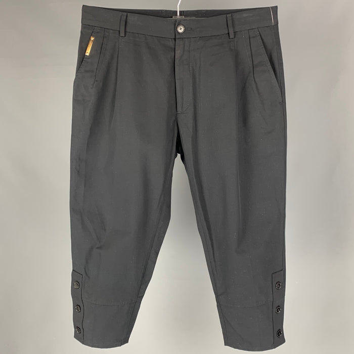 DOLCE &amp; GABBANA Talla 34 Pantalones casuales recortados plisados ​​de algodón negro