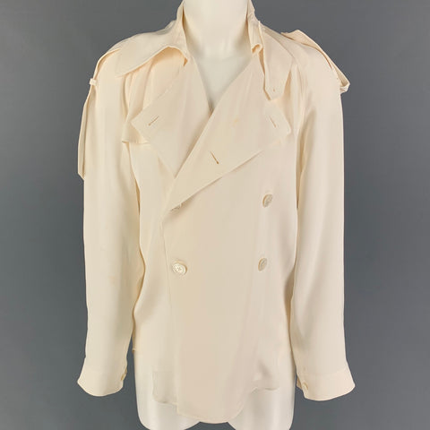 RALPH LAUREN Collection Size 4 Cream Silk Double Breasted Trench Coat