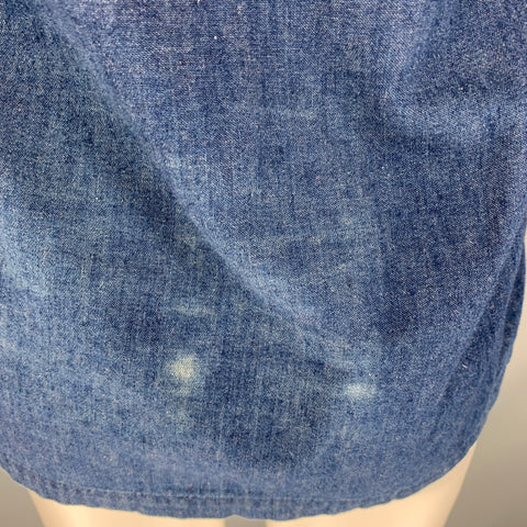 TOMMY ATKINS Size M Blue Solid Cotton Lace Up Long Sleeve Shirt