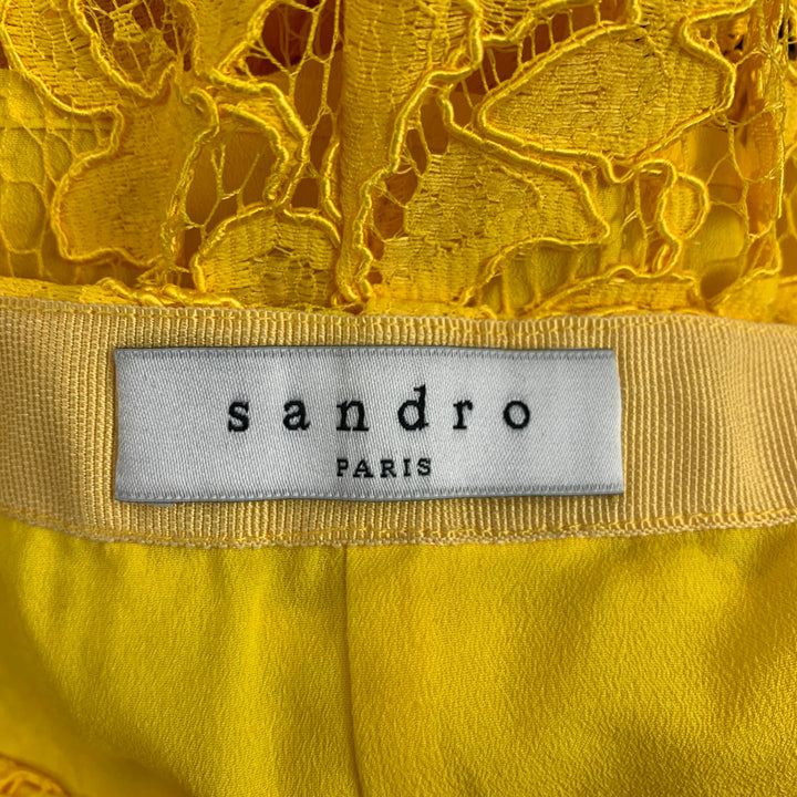 SANDRO Size S Yellow Rayon Blend Lace Midi Skirt