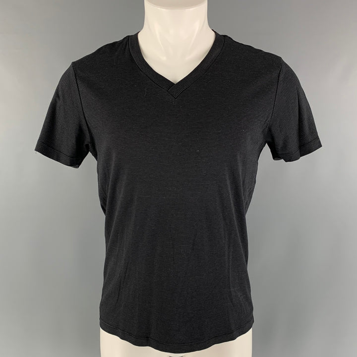 THEORY Size S Black Grey Stripe Cotton Short Sleeve T-shirt