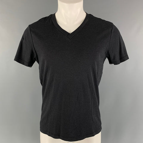 THEORY Size S Black Grey Stripe Cotton Short Sleeve T-shirt