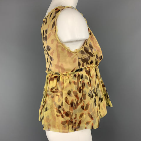 MISSONI Blusa sin mangas plisada de seda con estampado de hojas amarillas talla 2