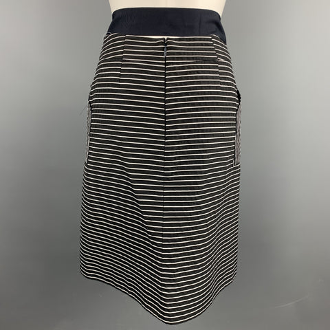 CAROLINA HERRERA Size 2 Black & White Stripe Cotton / Polyester Belted A-Line Skirt