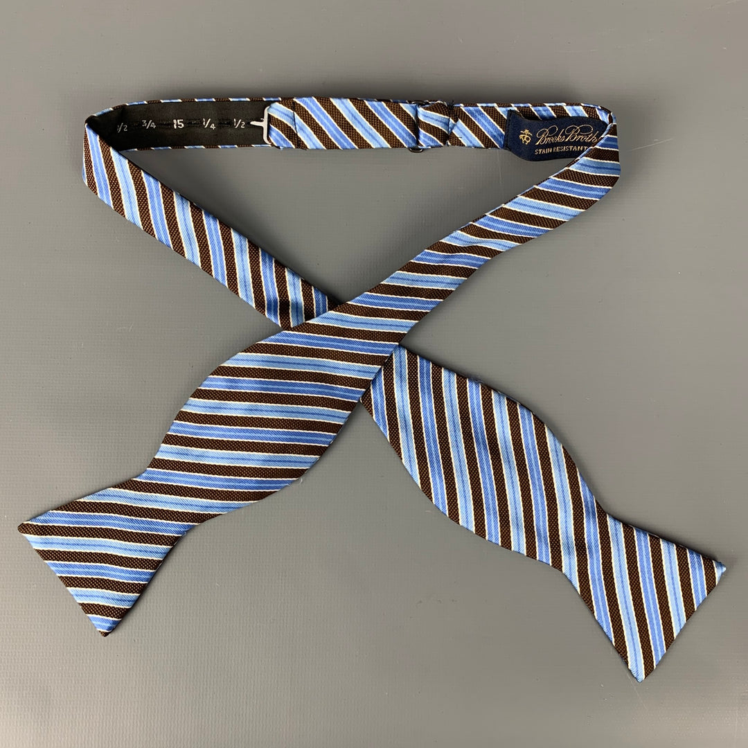 BROOKS BROTHERS Brown & Light Blue Diagonal Stripe Silk Bow Tie
