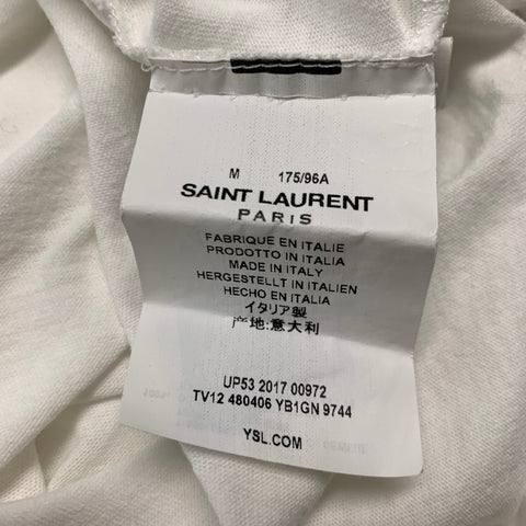 SAINT LAURENT Size M White Grey Logo Cotton Short Sleeve T-shirt