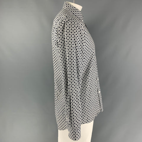 SATURDAYS NYC Size L White, Black &  Grey Geometric Cotton Long Sleeve Shirt