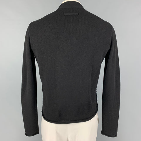 JEAN PAUL GAULTIER Size 42 Black Textured Wool Blend V-Neck Cardigan