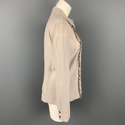 LIDA BADAY Taille 6 Blouse à volants en soie grise et argentée