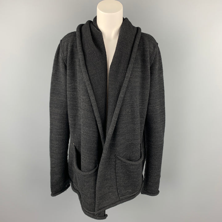 LARS ANDERSSON Size 8 Charcoal Knitted Hooded Open Front Cardigan