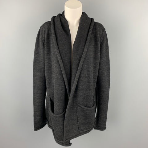 LARS ANDERSSON Taille 8 Cardigan tricoté à capuche ouvert sur le devant au charbon de bois