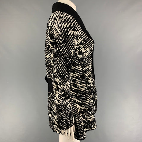 GIORGIO ARMANI Size 10 Black White Viscose Blend Woven Buttoned Coat