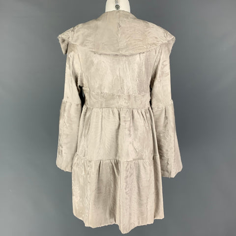 ZANDRA RHODES Size S Light Gray Lamb Shearling Hook & Eye Coat