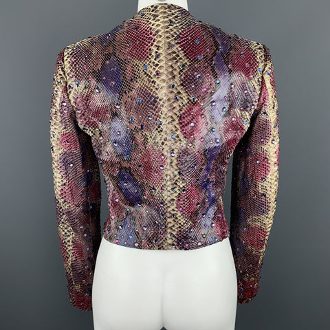 BILL BLASS Size 8 Pink & Purple Rhinestone Snake Skin Cropped Jacket