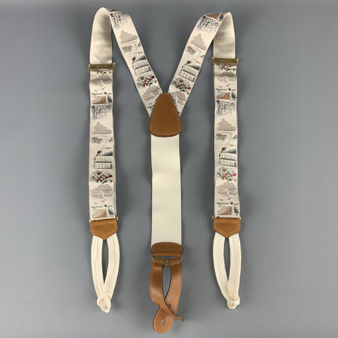 TRAFALGAR Grey Silk Tennis Match Print Ribbon Suspenders