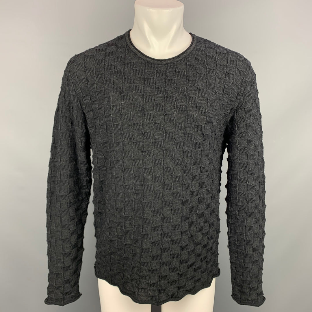 ISSEY MIYAKE Size M/L Charcoal Textured Crew-Neck Pullover