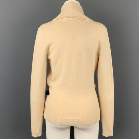 RALPH LAUREN Black Label Size S Cream Cashmere Blend Leather Trim Sweater