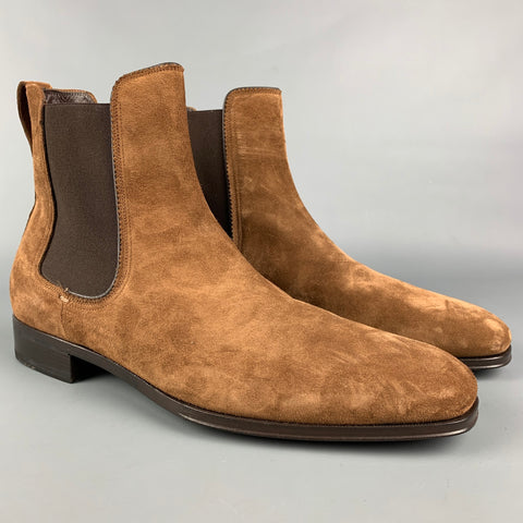 SALVATORE FERRAGAMO Size 11 Brown Suede Chelsea Boots