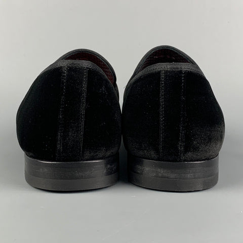 MAGNANNI Size 10 Black Mixed Fabrics Velvet Tuxedo Loafers