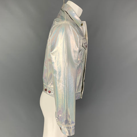 ACNE STUDIOS Size 36 Silver Holographic Cotton Trucker Jacket
