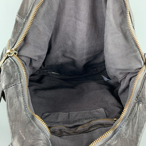 GIORGIO BRATO Distressed Gunmetal Metallic Leather Satchel Handbag