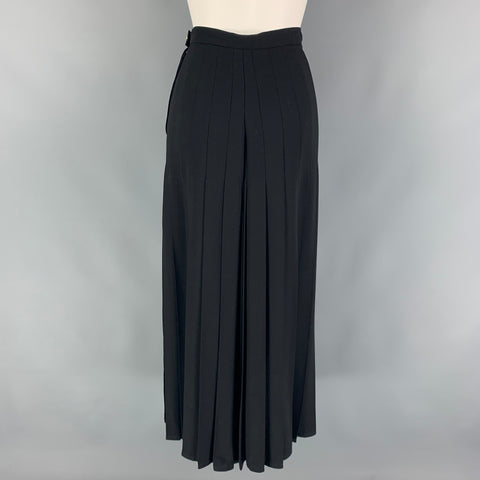 Vinatge SALVATORE FERRAGAMO Size 4 Black Wool Pleated Wide Leg Dress Pants