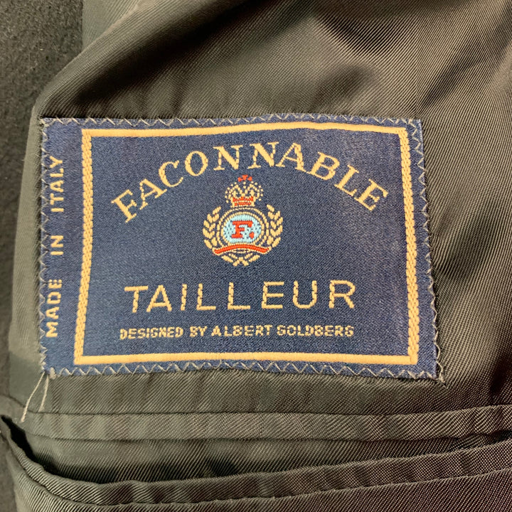 FACONNABLE Size 48 Black Cashmere Hidden Buttons Coat