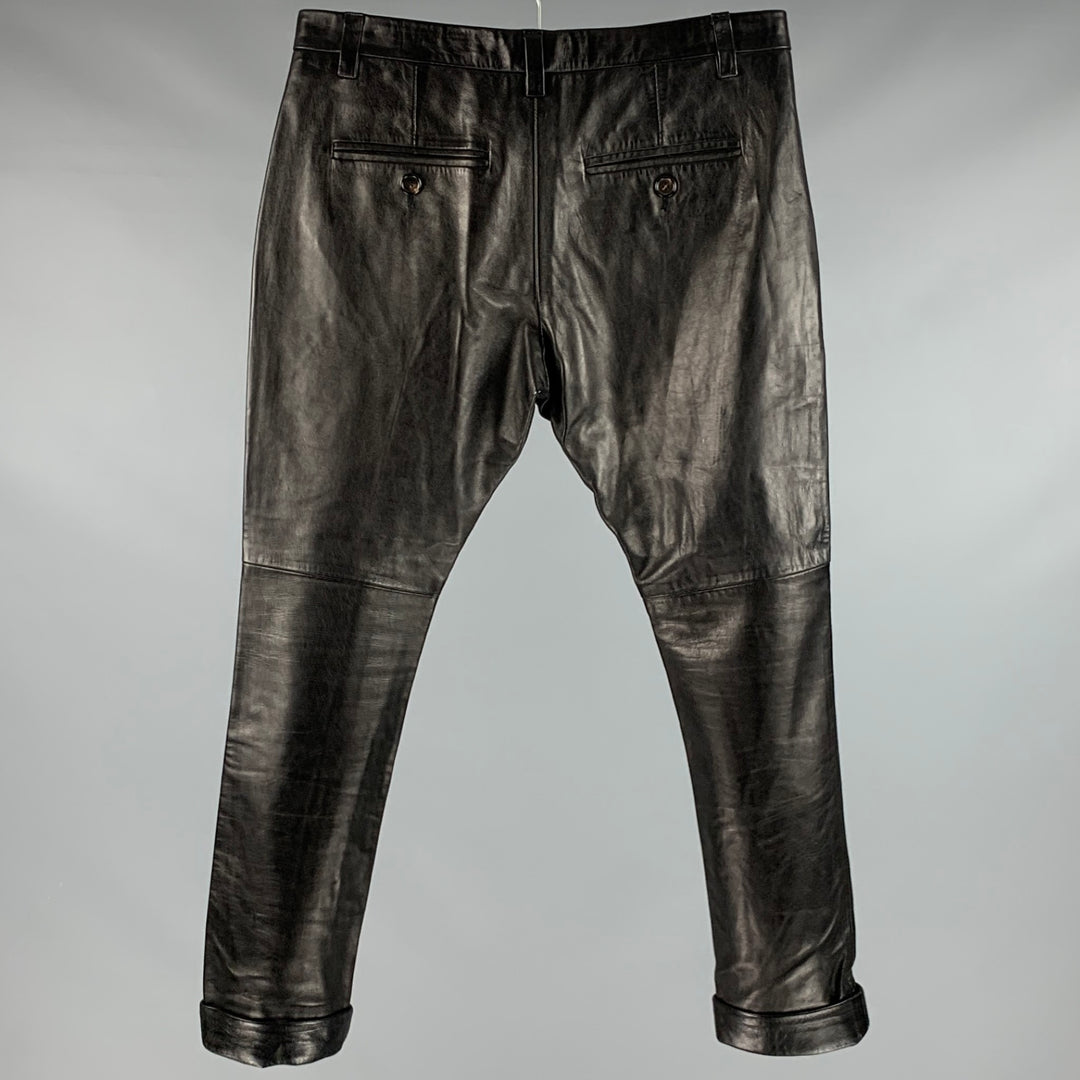 DSQUARED2 Size 32 Black Leather Cropped Casual Pants