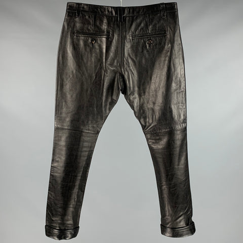 DSQUARED2 Size 32 Black Leather Cropped Casual Pants