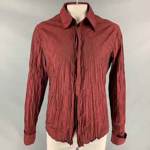 JUST CAVALLI Size XXL Burgundy Wrinkled French Cuff Long Sleeve Shirt