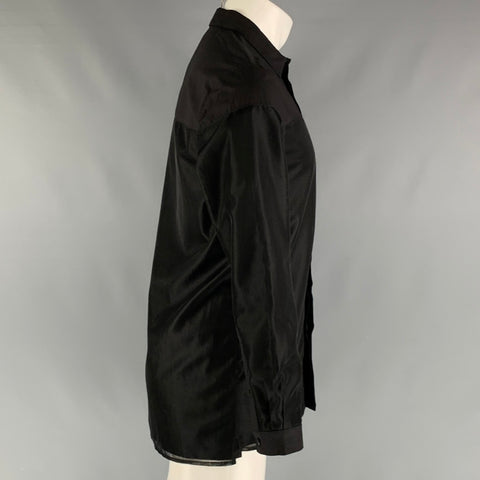 STAMPD Camisa de manga larga con tapeta oculta de algodón, tejidos mixtos, color negro, talla S