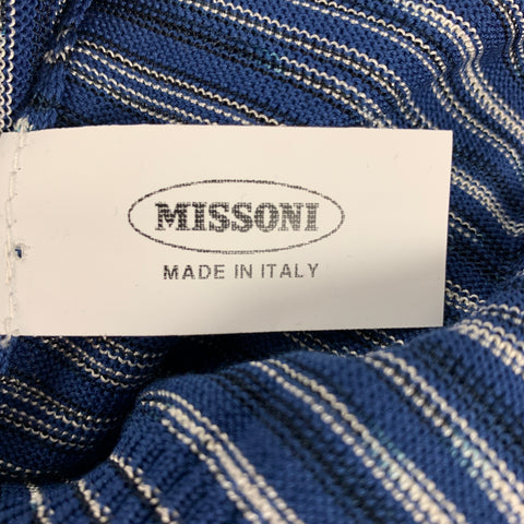MISSONI SPORT Size M Blue White Stripe Cotton Viscose Buttoned Polo