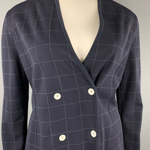 GIORGIO ARMANI Size 12 Navy Windowpane Double Breasted Cardigan Jacket