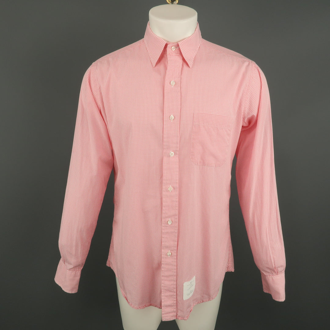 THOM BROWNE Size XL Pink Plaid Cotton Button Up Long Sleeve Shirt