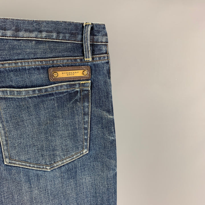 BURBERRY BRIT Size 32 Blue Washed Cotton Slim Jeans