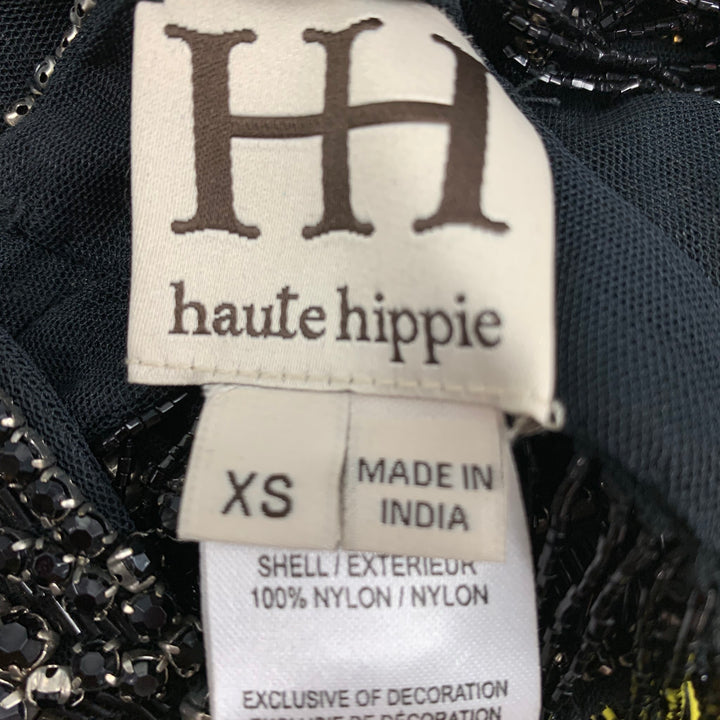 HAUTE HIPPIE Black Beaded Nylon Rhinestones Capelet
