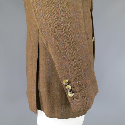 PAL ZILERI 40 Light Brown Blue & Red Windowpane Wool Peak Lapel Sport Coat
