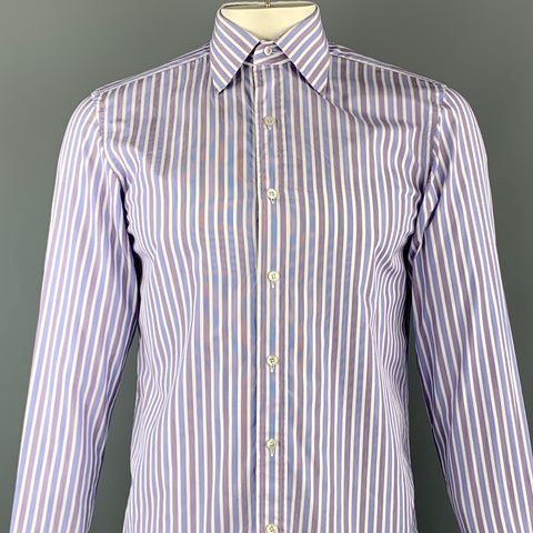 TOM FORD Camisa de manga larga de algodón con rayas verticales azul y blanca Talla M