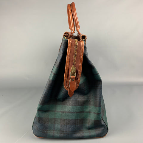 Vintage RALPH LAUREN Green & Black Tan Blackwatch Leather Duffle Bag