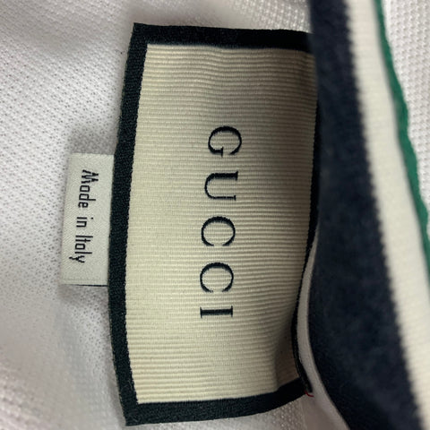 GUCCI Size S White Cotton Stripe Collar Polo Shirt