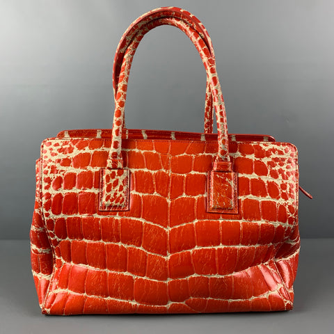 GIORGIO ARMANI Orange Embossed Leather Top Handle Handbag