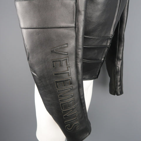 VETEMENTS XS Black Leather POLIZEI Cropped Moto Jacket