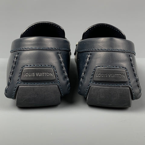 LOUIS VUITTON Size 10.5 Navy Leather Drivers Loafers