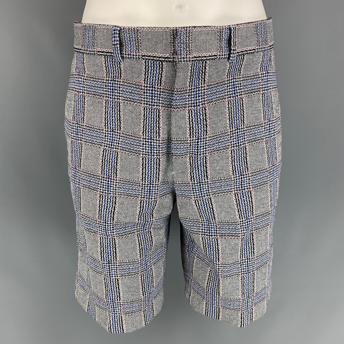 LOUIS VUITTON Talla 32 Pantalones cortos con bragueta y cremallera de algodón y poliéster a cuadros blancos y azules