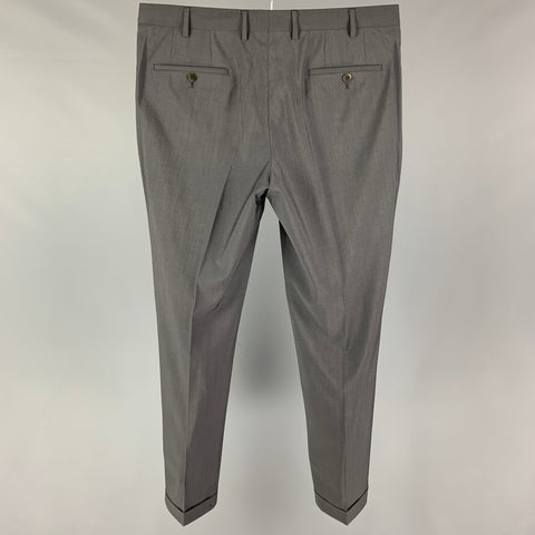 PAL ZILERI Size 36 Grey Wool Blend Cuffed Dress Pants