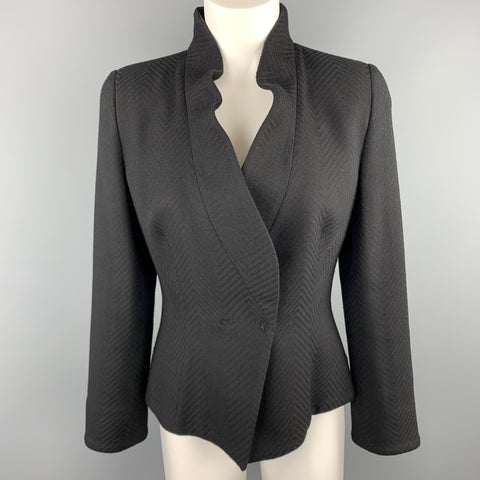 GIORGIO ARMANI Size 4 Black Chevron Textured Wool Shawl Collar Jacket