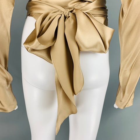 RALPH LAUREN Taille 10 Champagne Soie Solide Wrap Autour Blouse