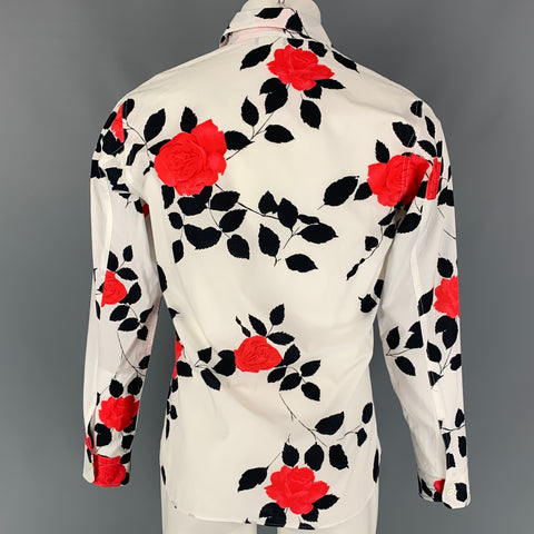 AGNÈS B. Size M White Black Red Floral Cotton Button Up Long Sleeve Shirt