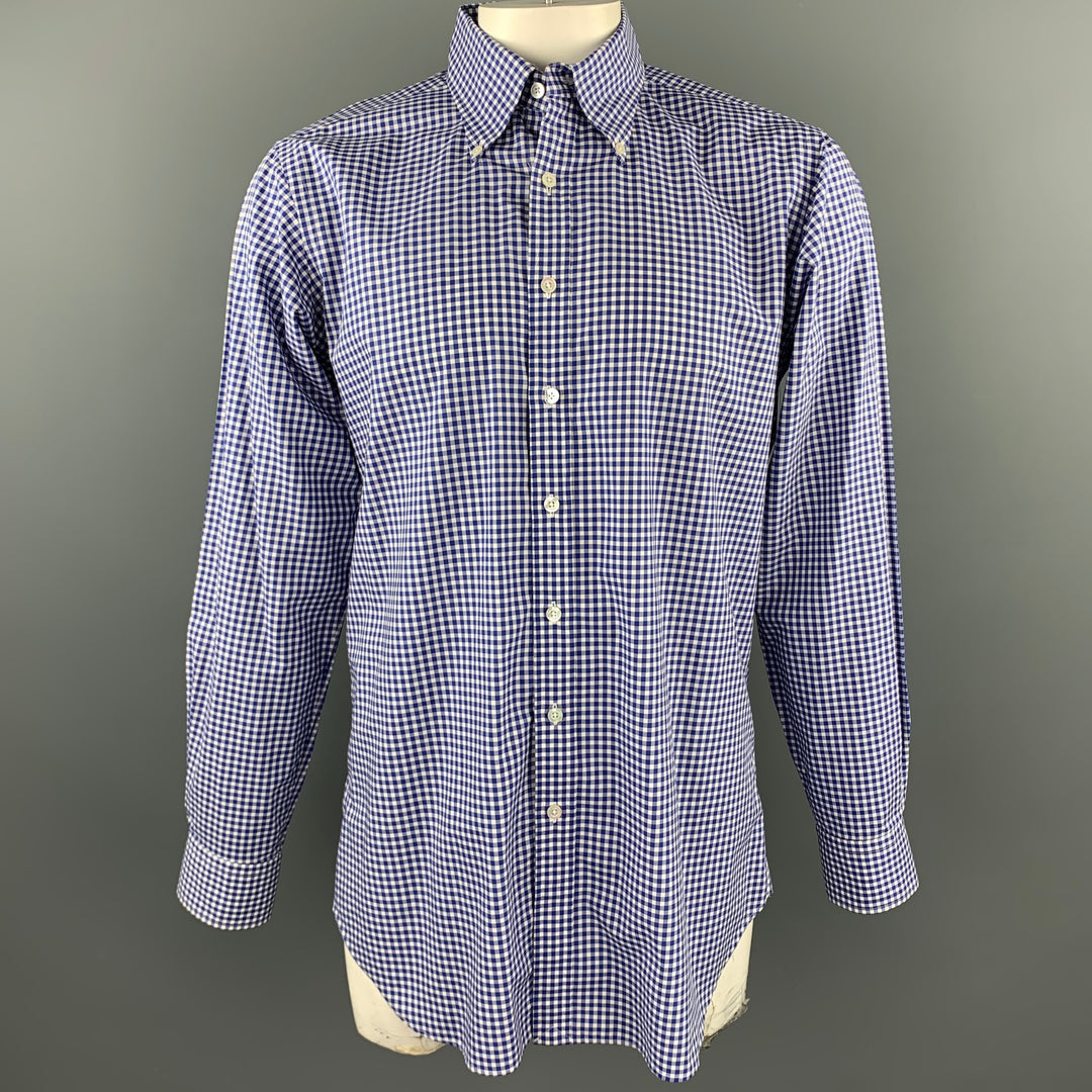HAMILTON Size L Blue Checkered Cotton Button Down Long Sleeve Shirt